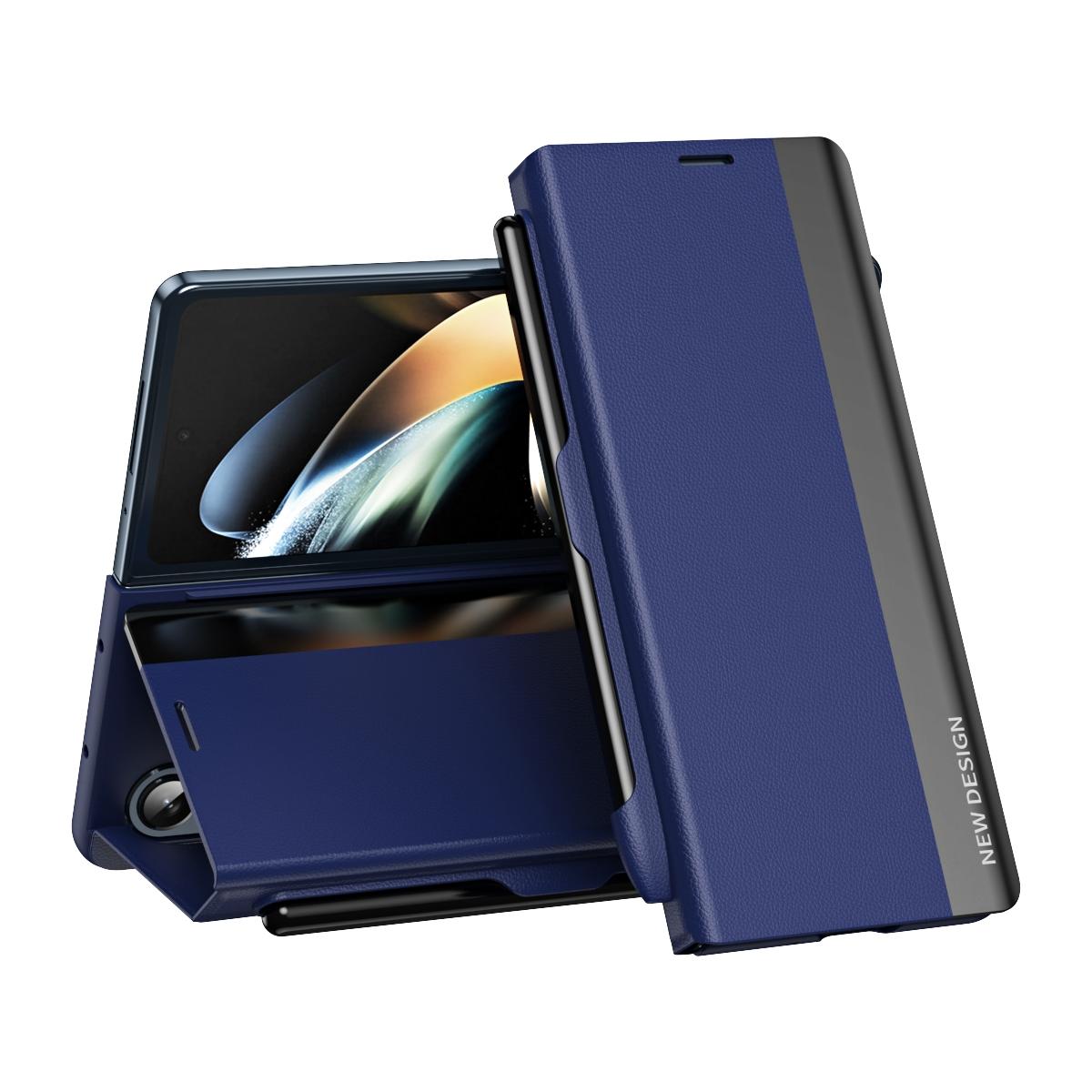 For Samsung Galaxy Z Fold4 5G Leather Phone Case With Pen Slot - Shockproof - Black