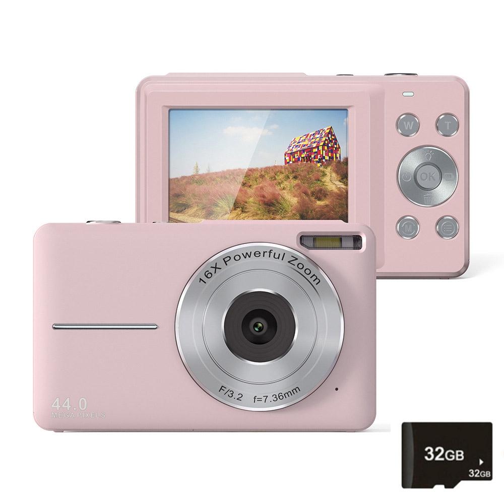 Mini Children Photography Camera - 2.4-inch Hd 16x Zoom - Pink+32G