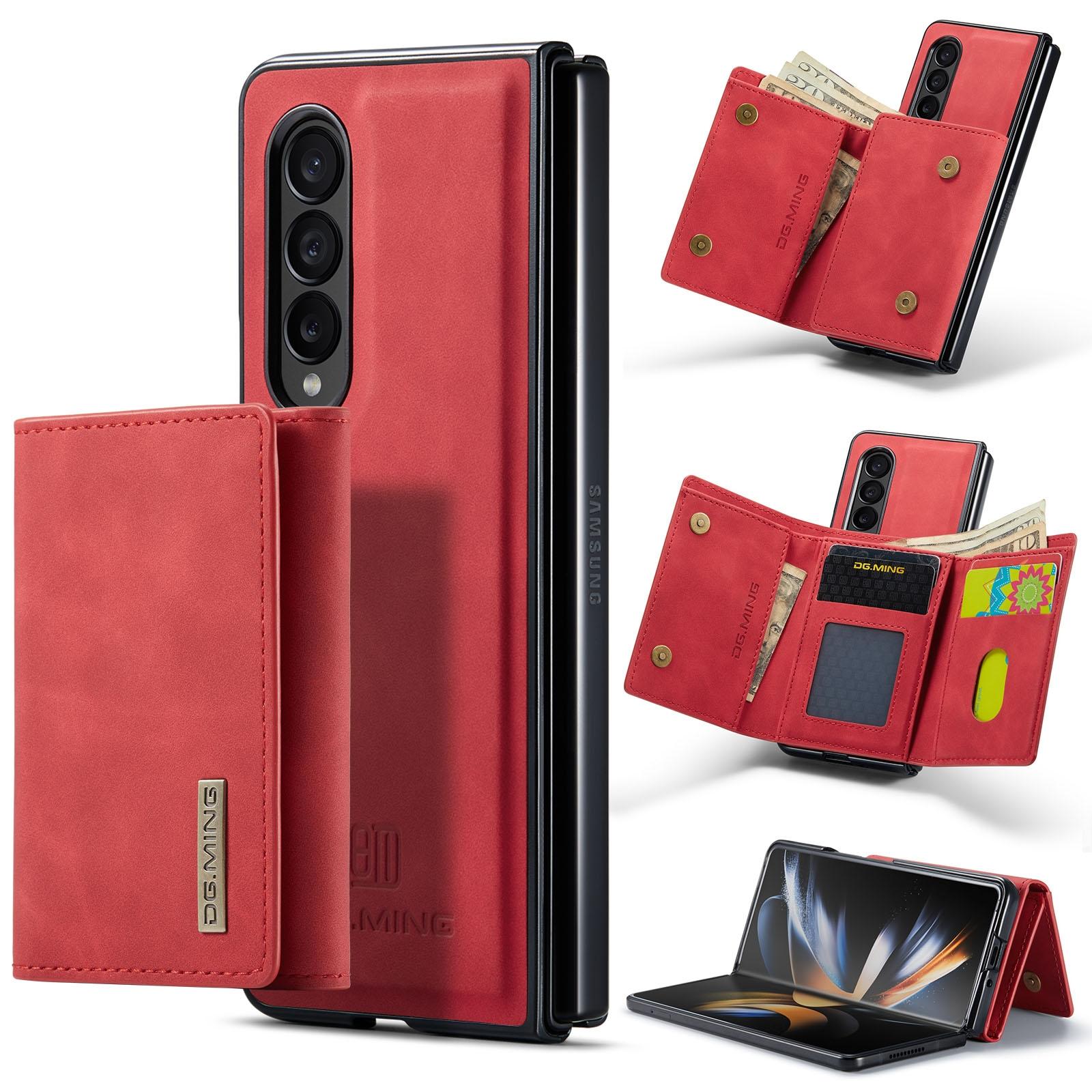 For Samsung Galaxy Z Fold4 5G Wallet Case - 3 Fold Multi Card Holder - Red