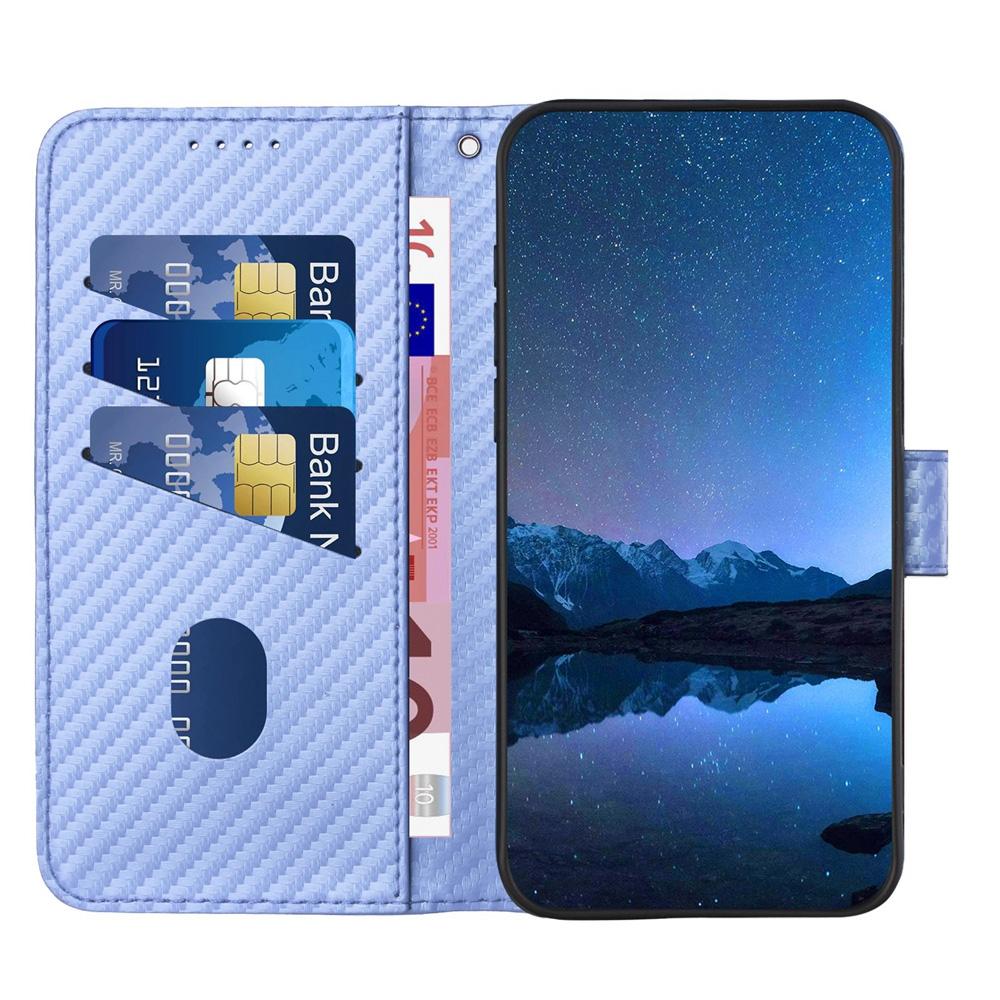 For Samsung Galaxy Z Fold4 5G Carbon Fiber Leather Phone Case With Lanyard - Light Blue