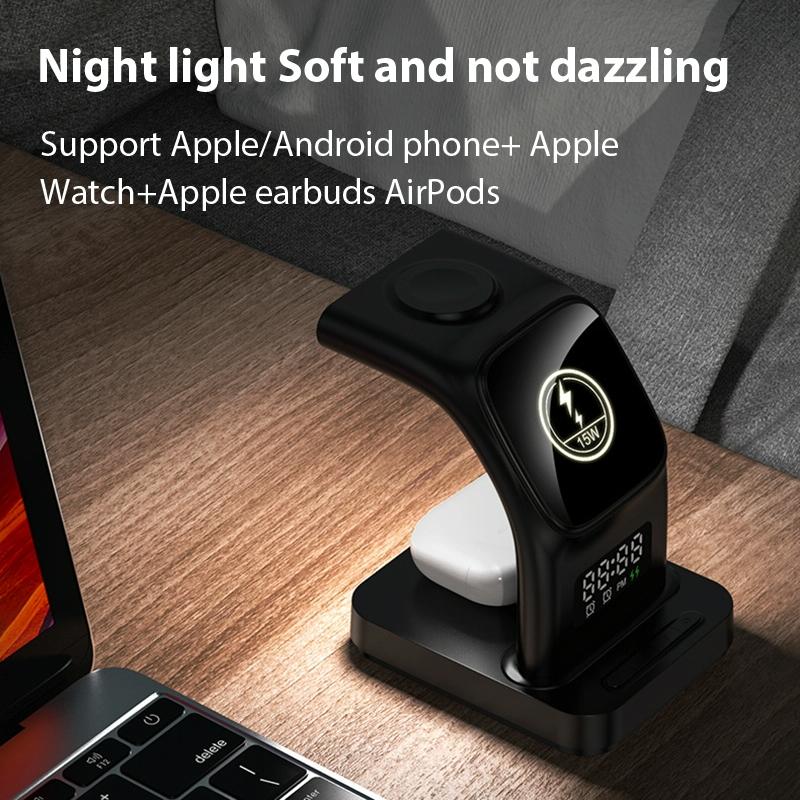 15W Magnetic Wireless Charger With Clock - Black