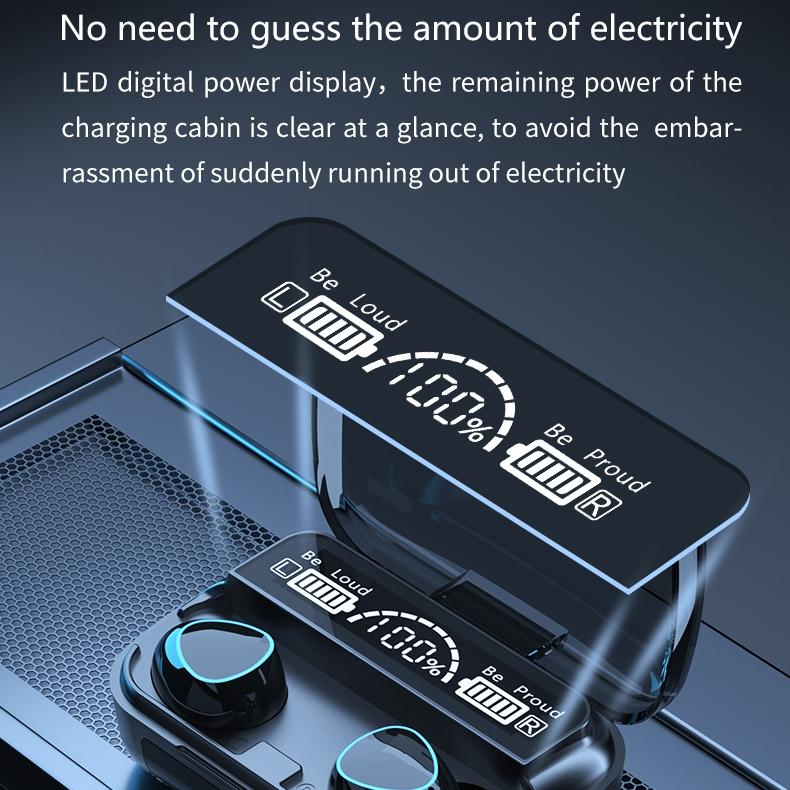 Wireless Bluetooth 5.0 Earphones with Digital Display and Charging Box - Black