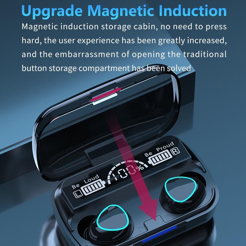 Wireless Bluetooth 5.0 Earphones with Digital Display and Charging Box - Black