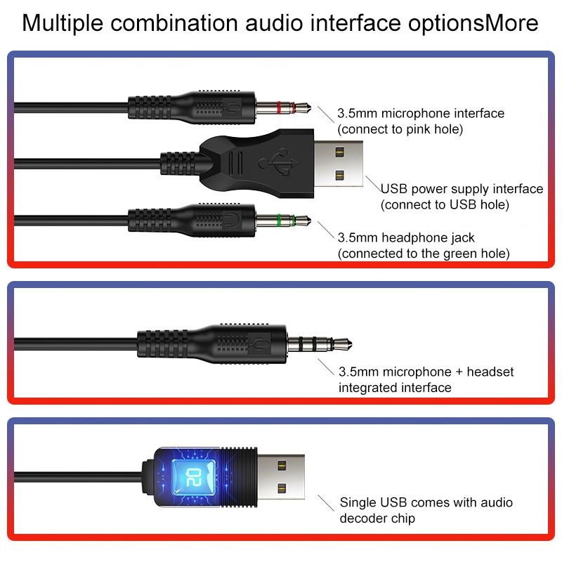 Usb Wired Gaming Headset With Mic & Rgb Light 1.67M Cable Black