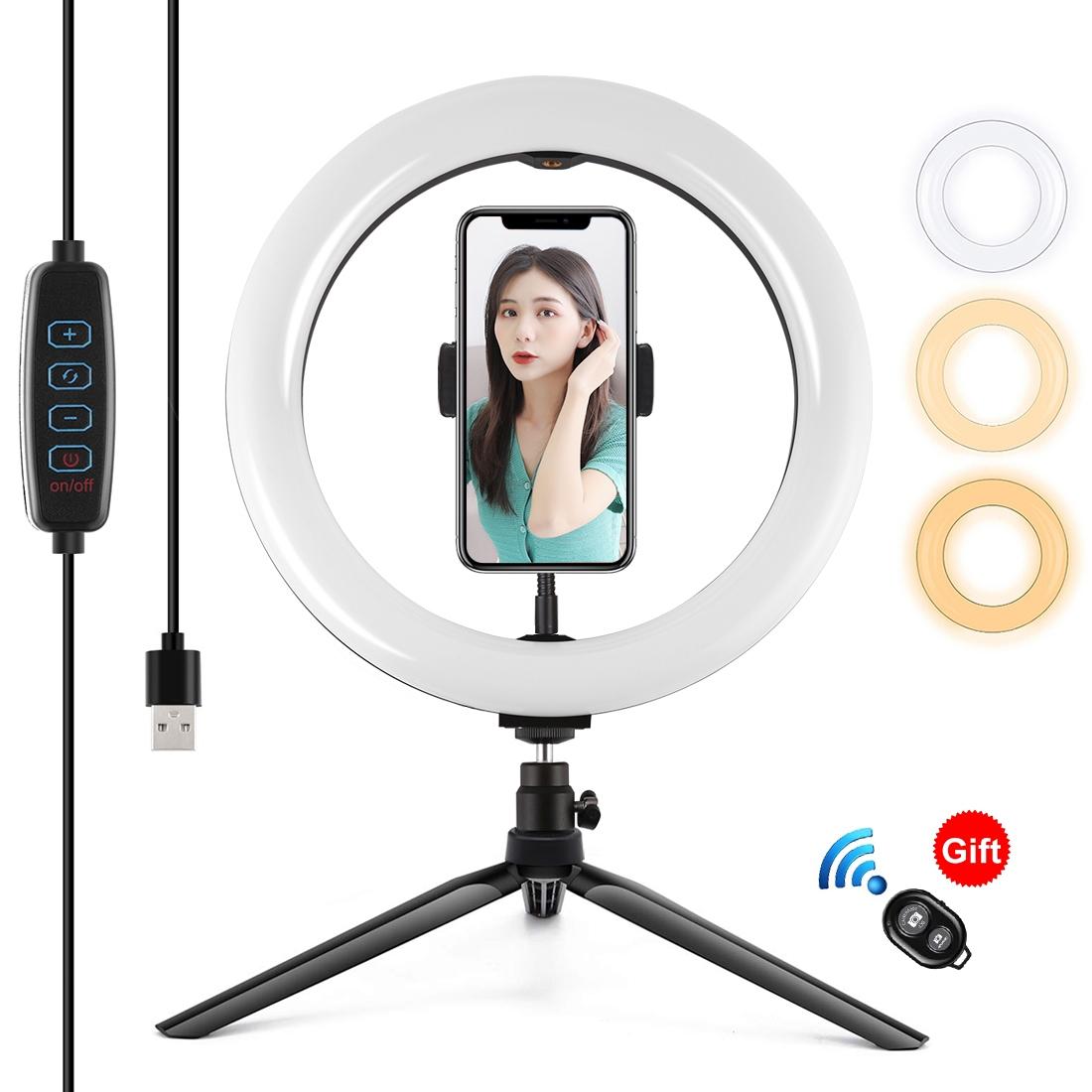 10.2 Led Ring Light with Tripod and Phone Clamp - 3 Modes Dual Colour Temperature Dimmable - Black