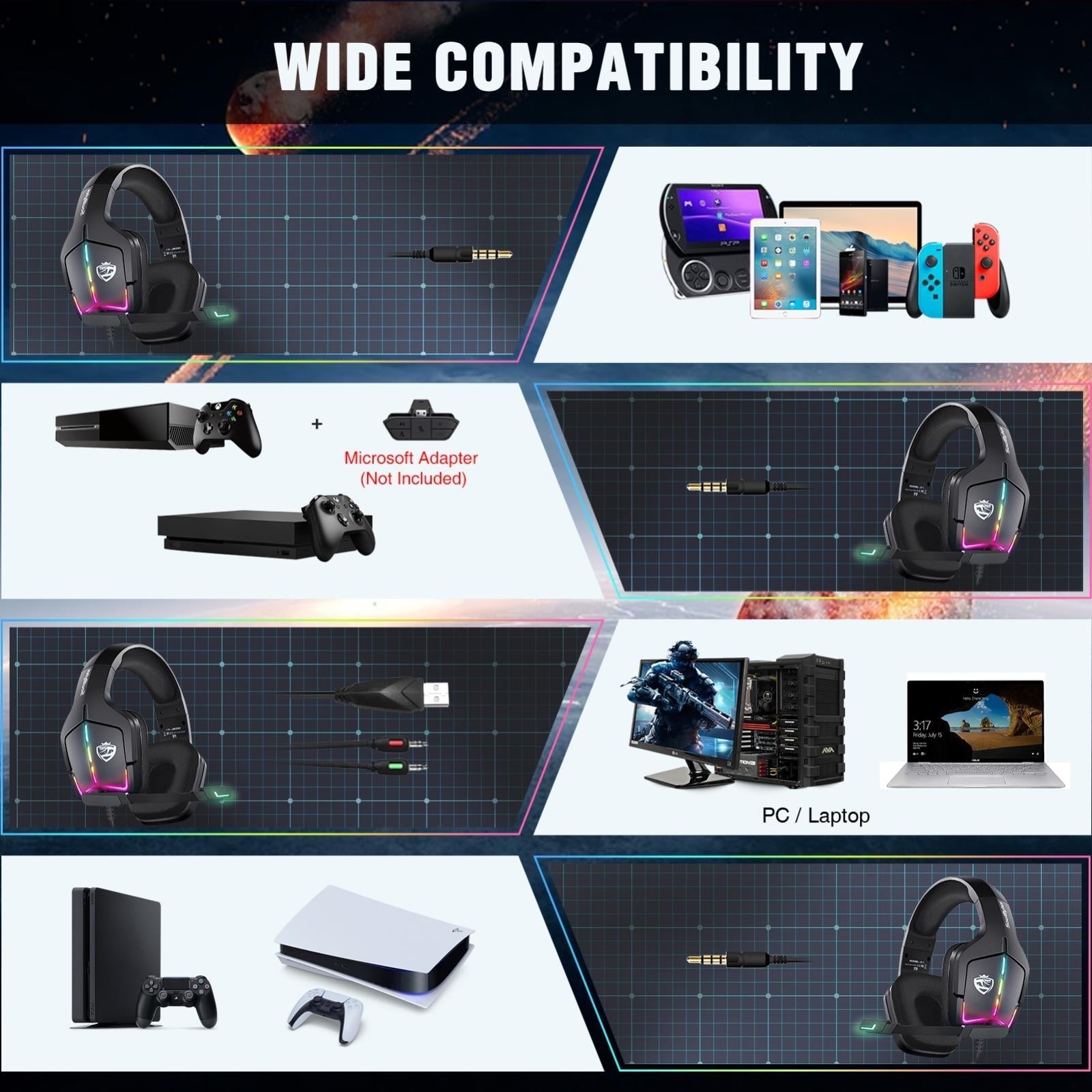 Adjustable Rgb Gaming Headset With Mic Black