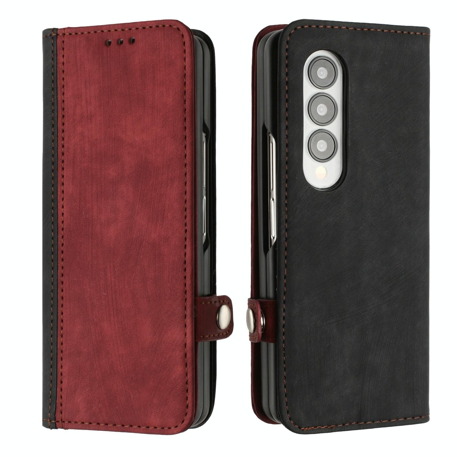 For Samsung Galaxy Z Fold4 5G Leather Phone Case With Side Buckle - Red