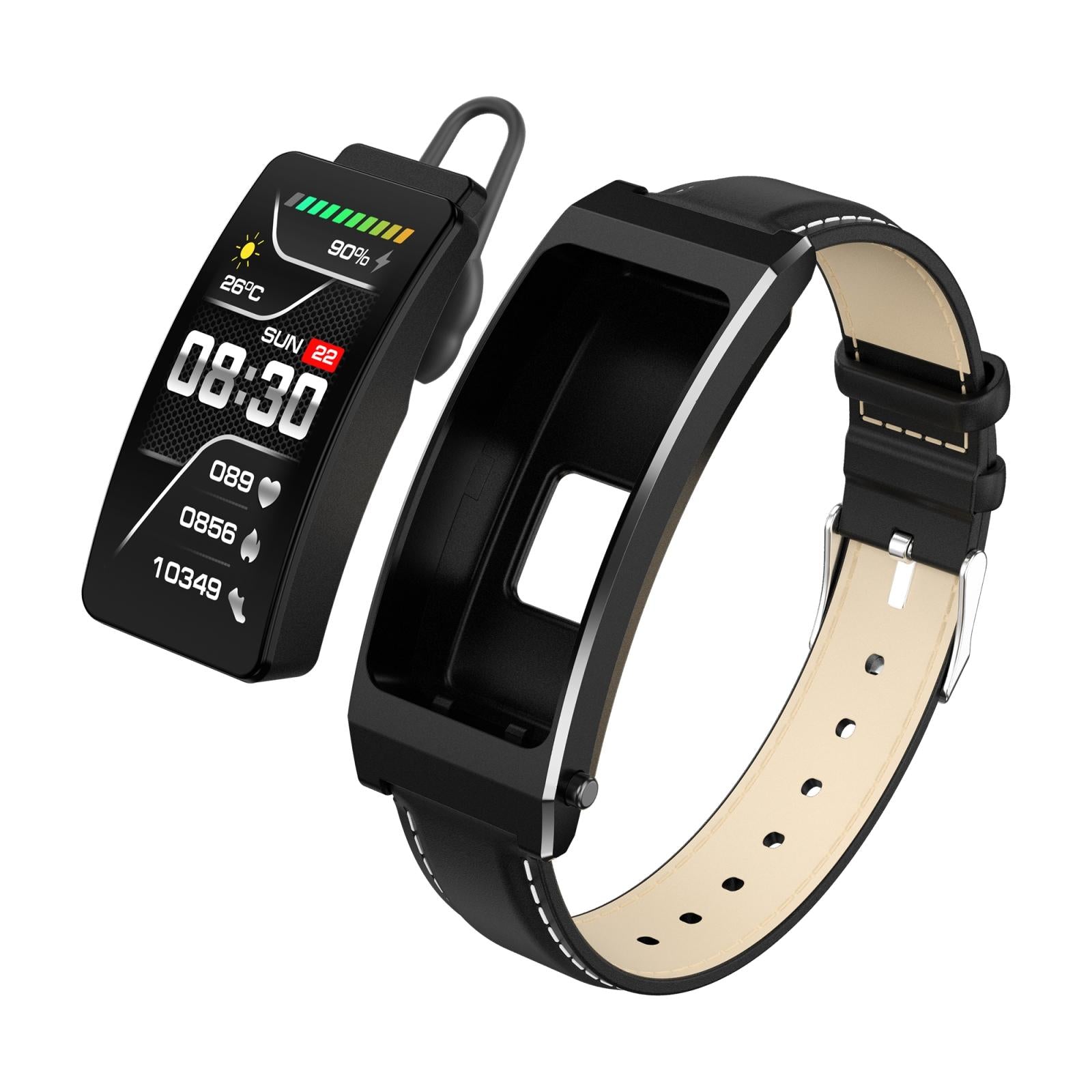 Smart Health Monitoring Bracelet With Bt Call And Leather Strap - Tarnish Silicone Strap