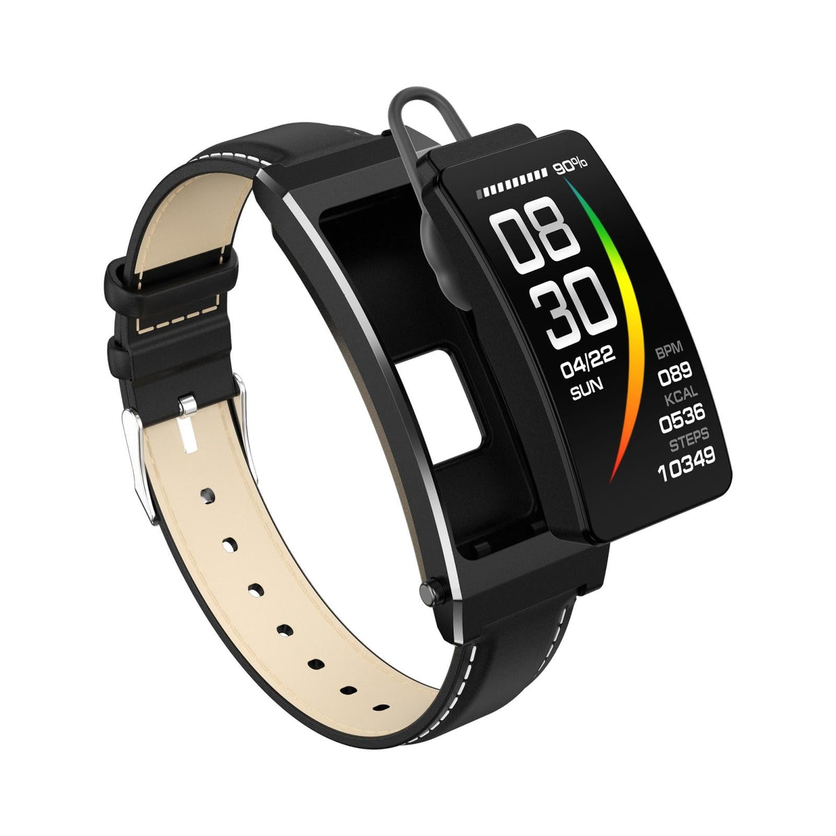 Smart Health Monitoring Bracelet With Bt Call And Leather Strap - Tarnish Silicone Strap