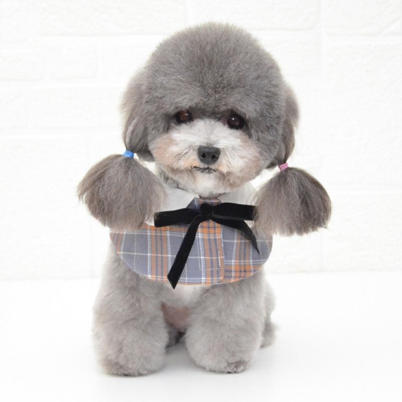 Dog Shawl Small Cloak Pet Bow Ttie Saliva Towel Pet Accessories - Size L - Black White Grid