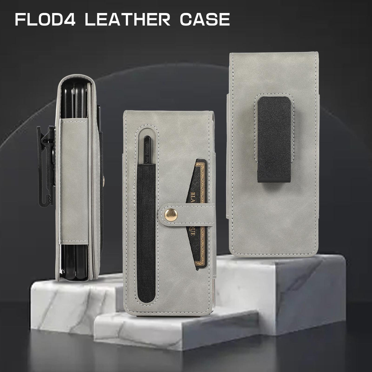 For Samsung Galaxy Z Fold4 5G Shockproof Foldable Leather Case With Stylus - Black