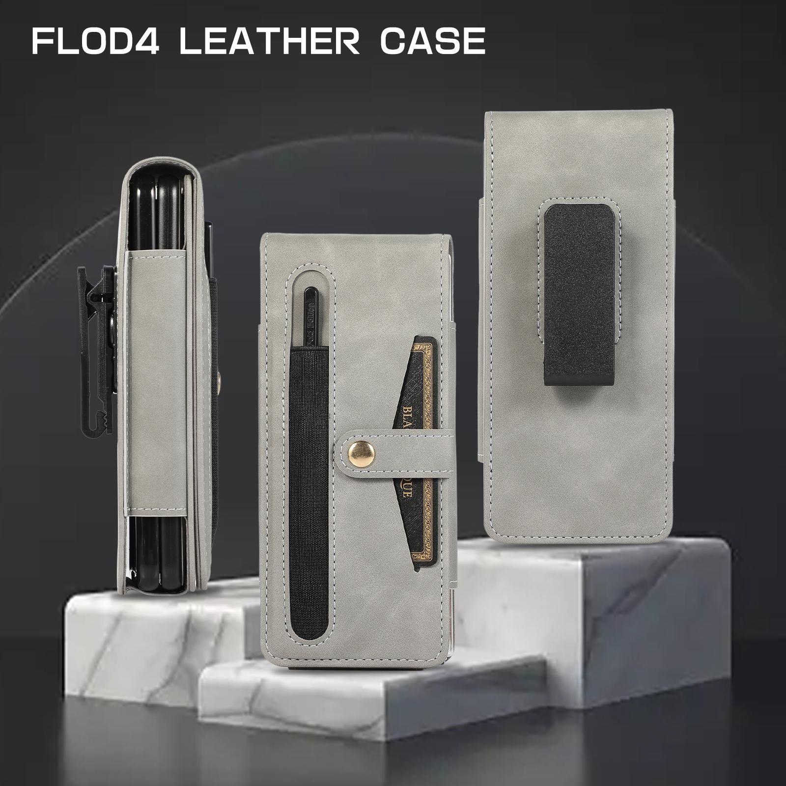 For Samsung Galaxy Z Fold4 5G Shockproof Foldable Leather Case With Stylus - Black