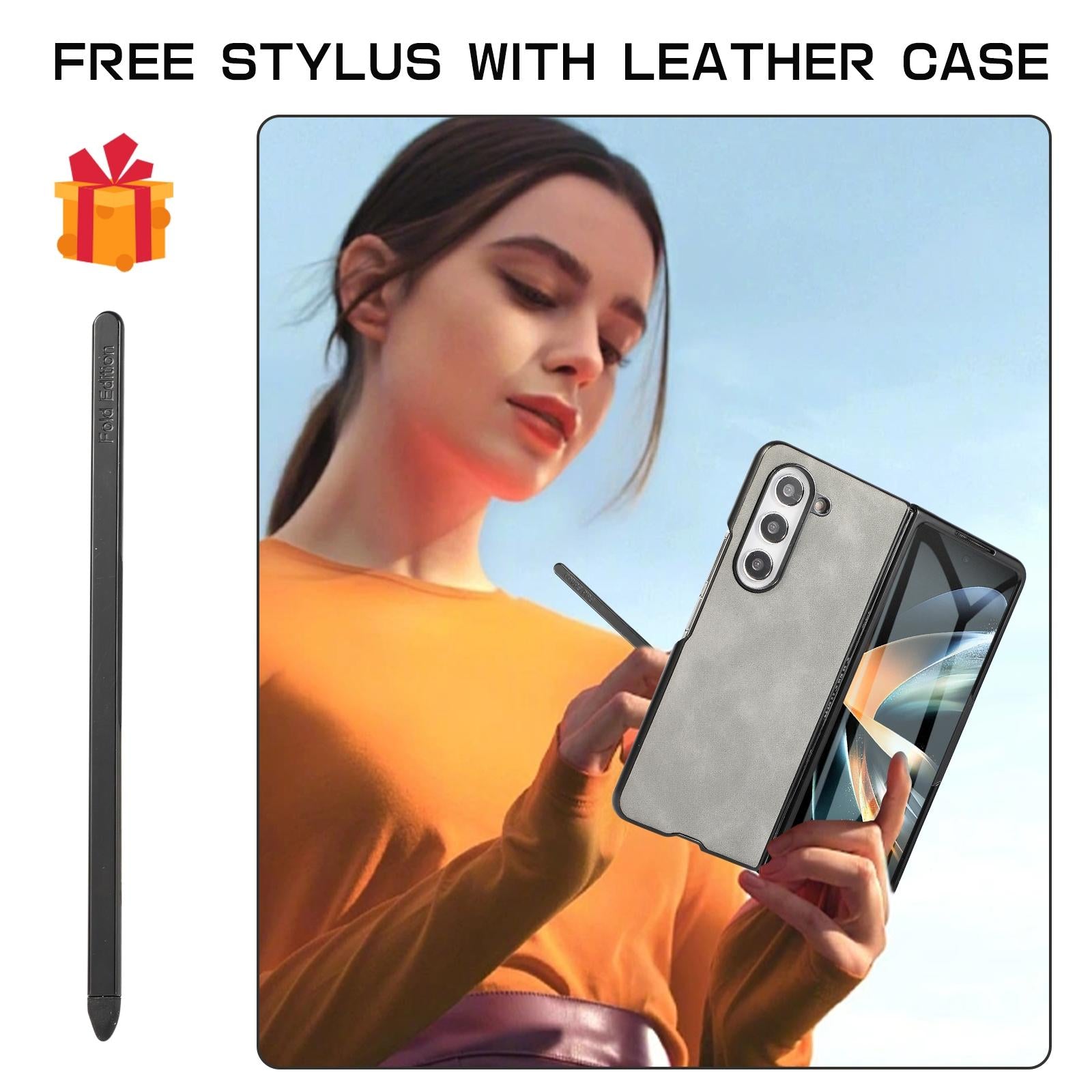For Samsung Galaxy Z Fold4 5G Shockproof Foldable Leather Case With Stylus - Black