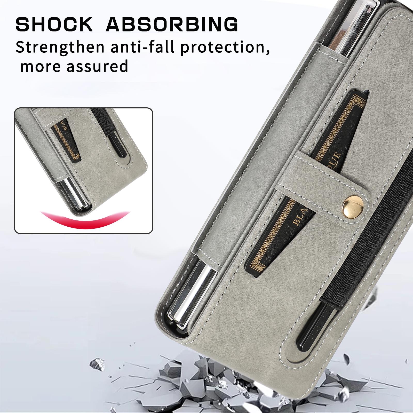 For Samsung Galaxy Z Fold4 5G Shockproof Foldable Leather Case With Stylus - Black