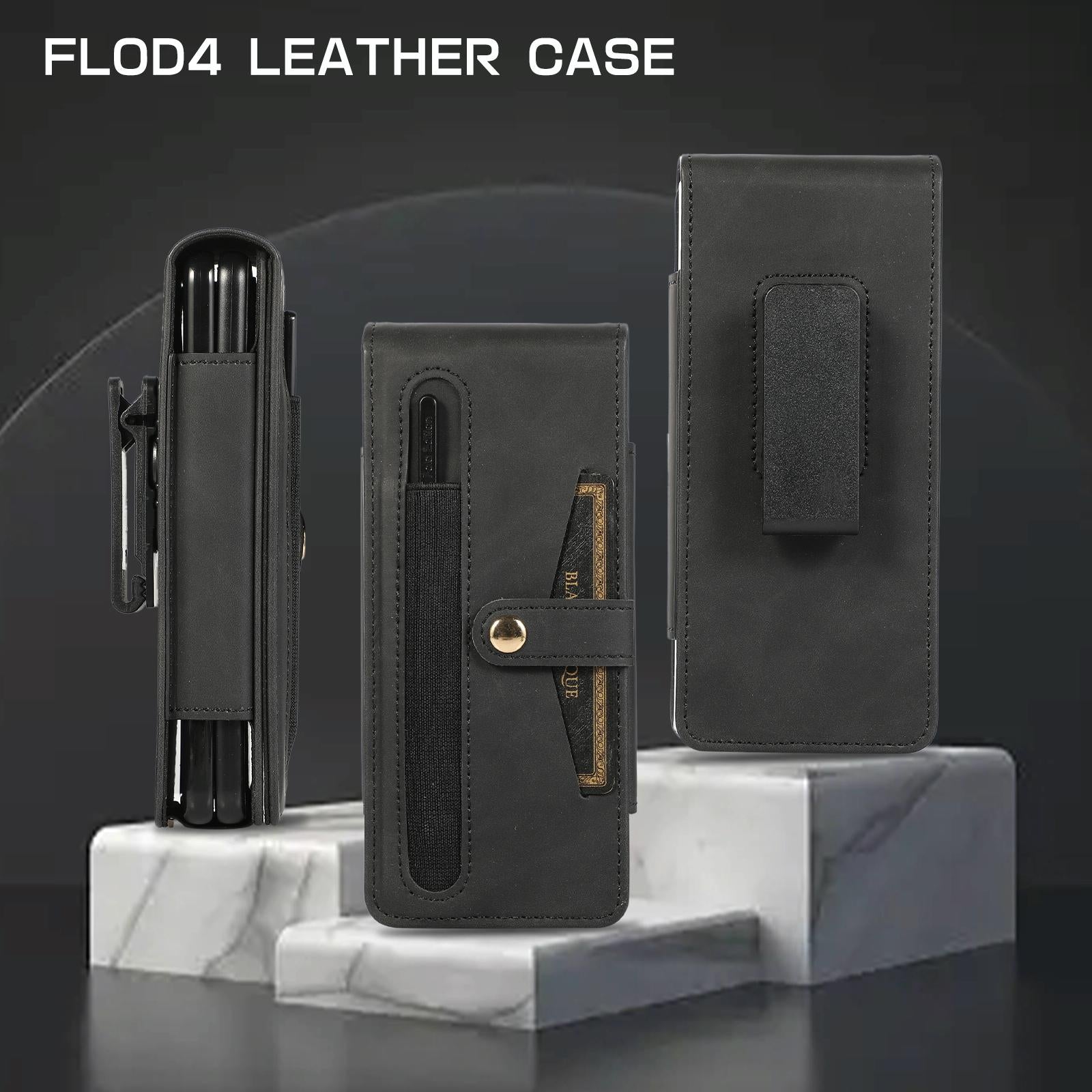 For Samsung Galaxy Z Fold4 5G Shockproof Foldable Leather Case With Stylus - Black