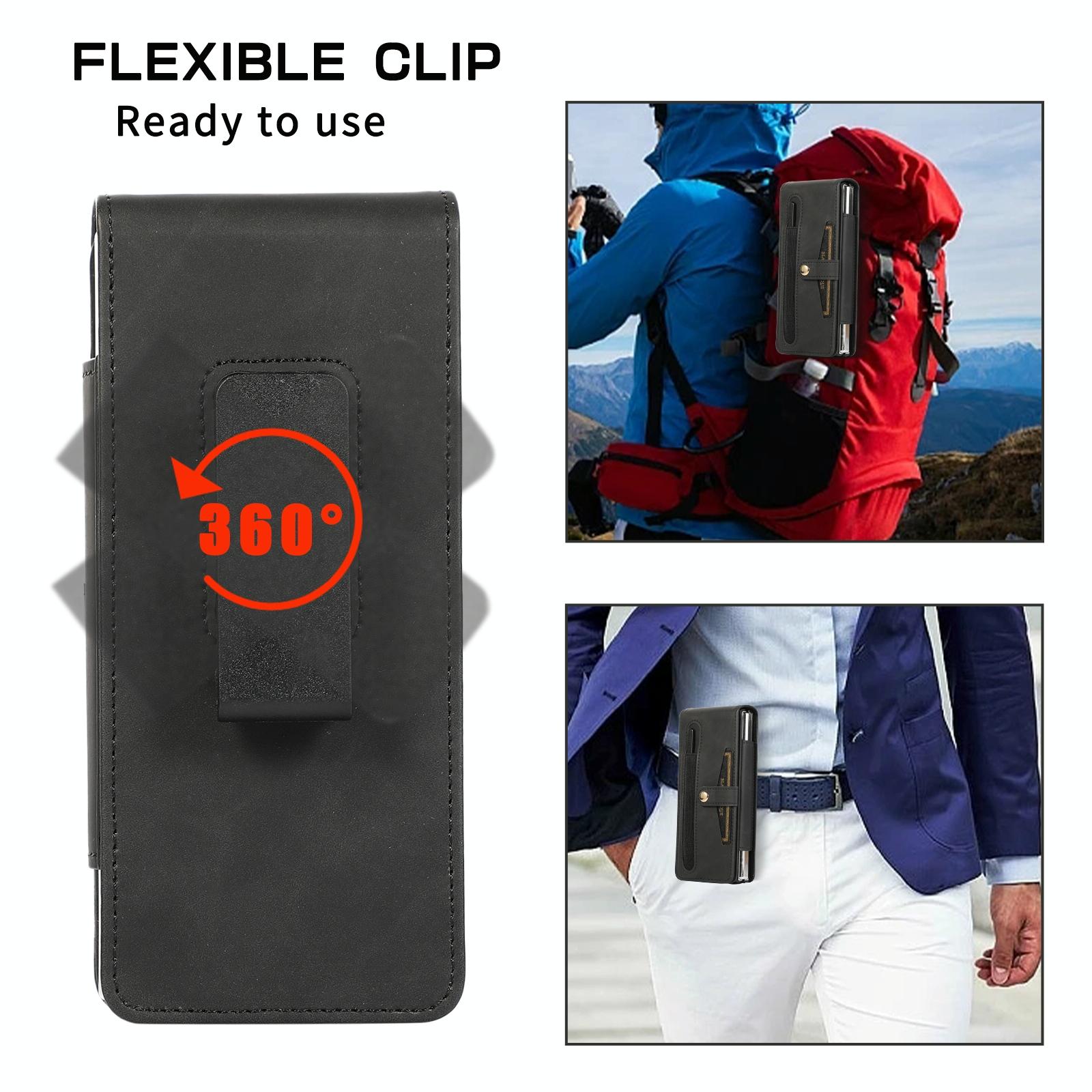 For Samsung Galaxy Z Fold4 5G Shockproof Foldable Leather Case With Stylus - Black