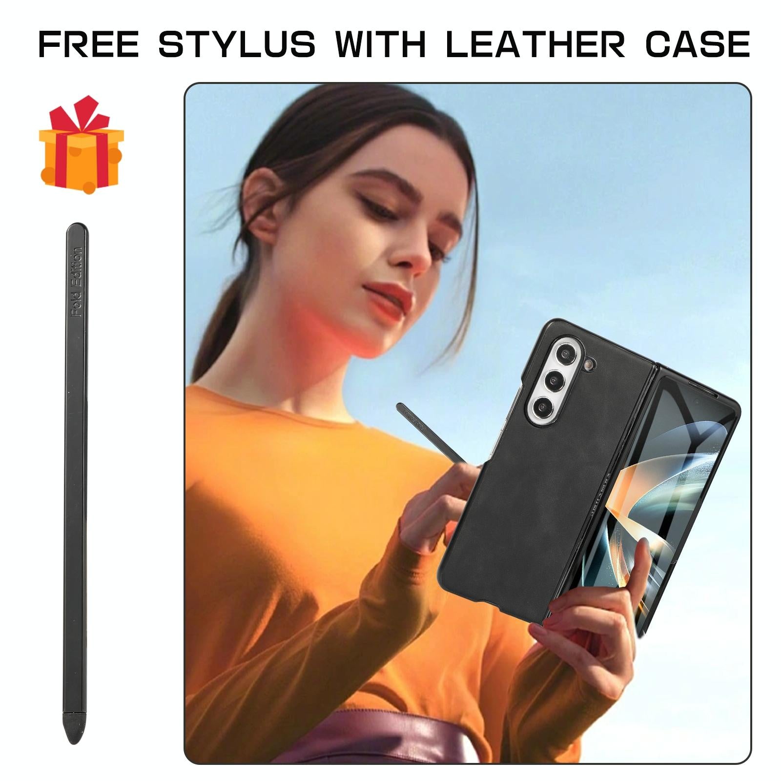 For Samsung Galaxy Z Fold4 5G Shockproof Foldable Leather Case With Stylus - Black