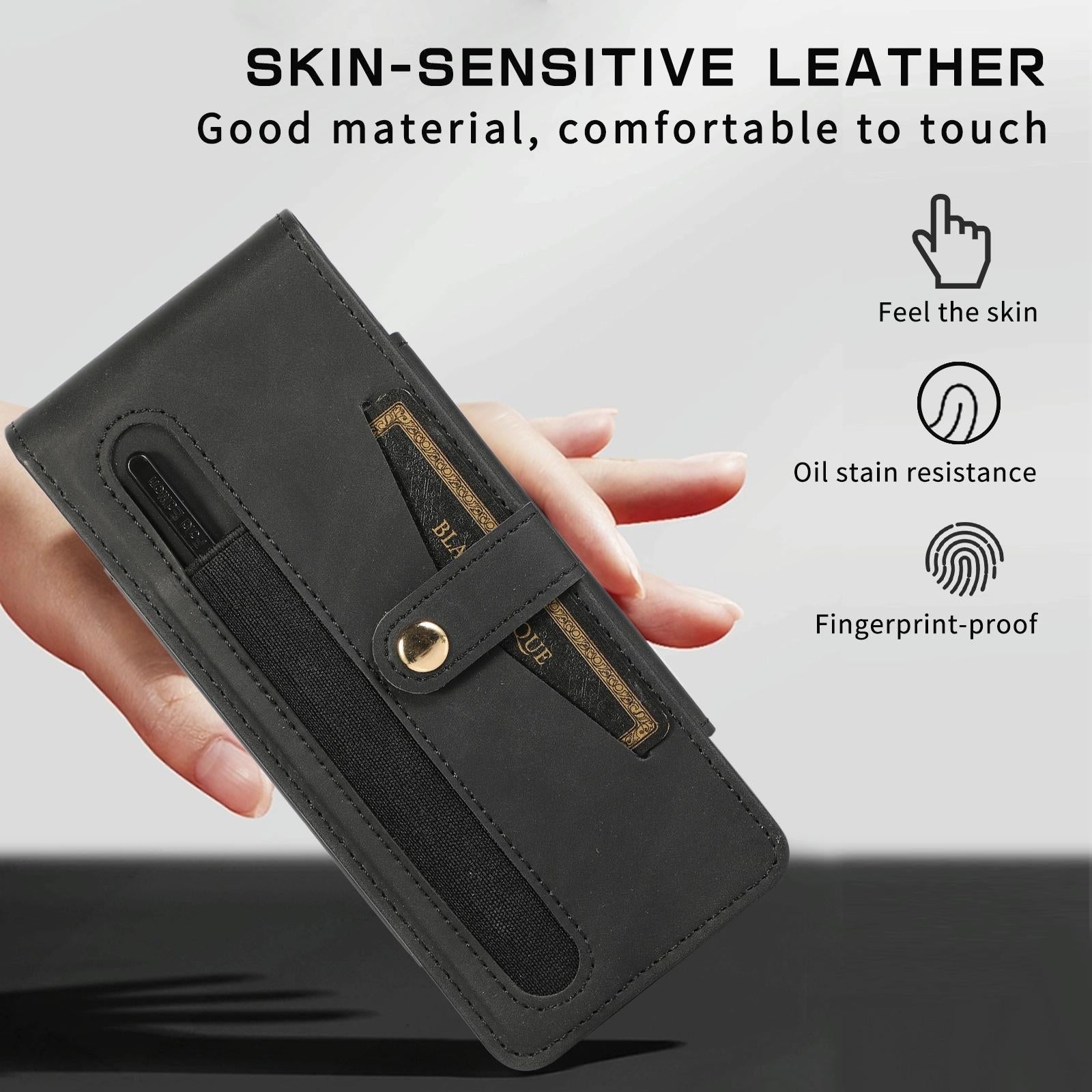 For Samsung Galaxy Z Fold4 5G Shockproof Foldable Leather Case With Stylus - Black