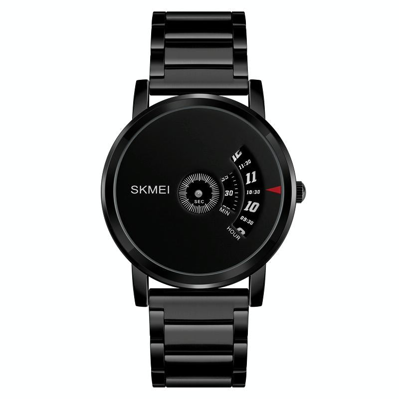 Stylish 30m Waterproof Quartz Watch with Stainless Steel Band - Black
