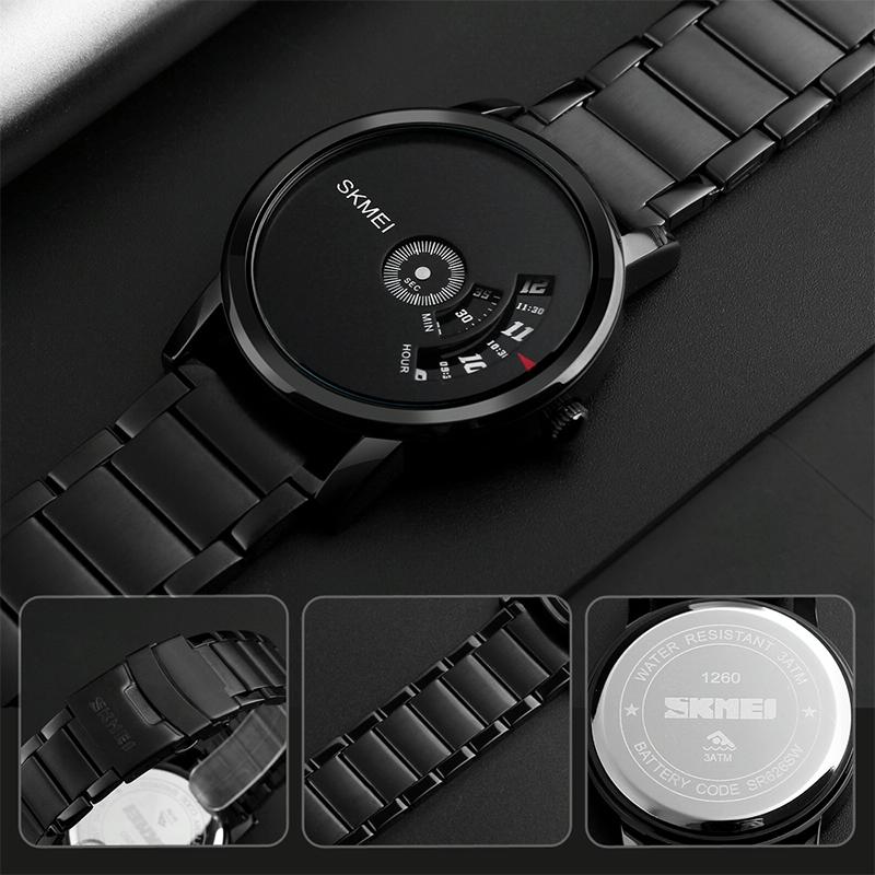 Stylish 30m Waterproof Quartz Watch with Stainless Steel Band - Black