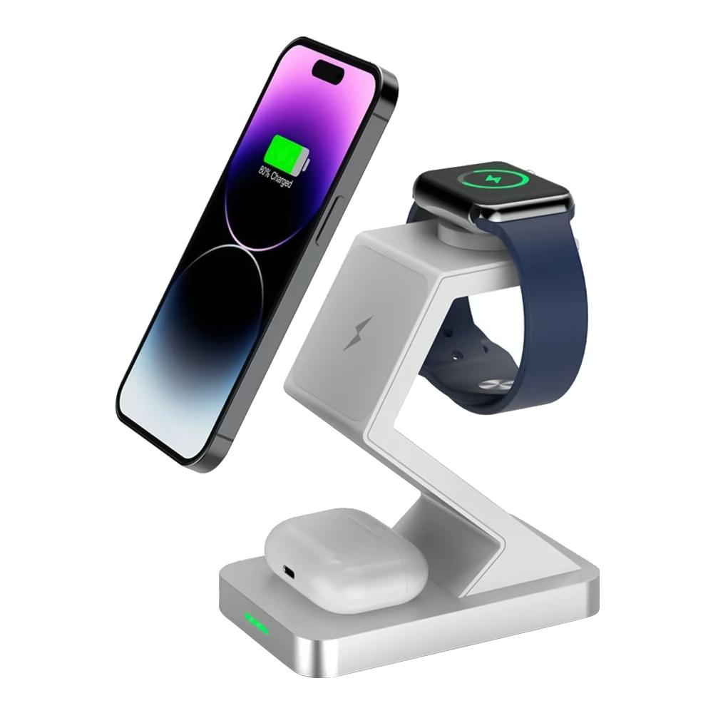 15W 3 In 1 Magnetic Wireless Charger For Iphone Watch Airpods - Black