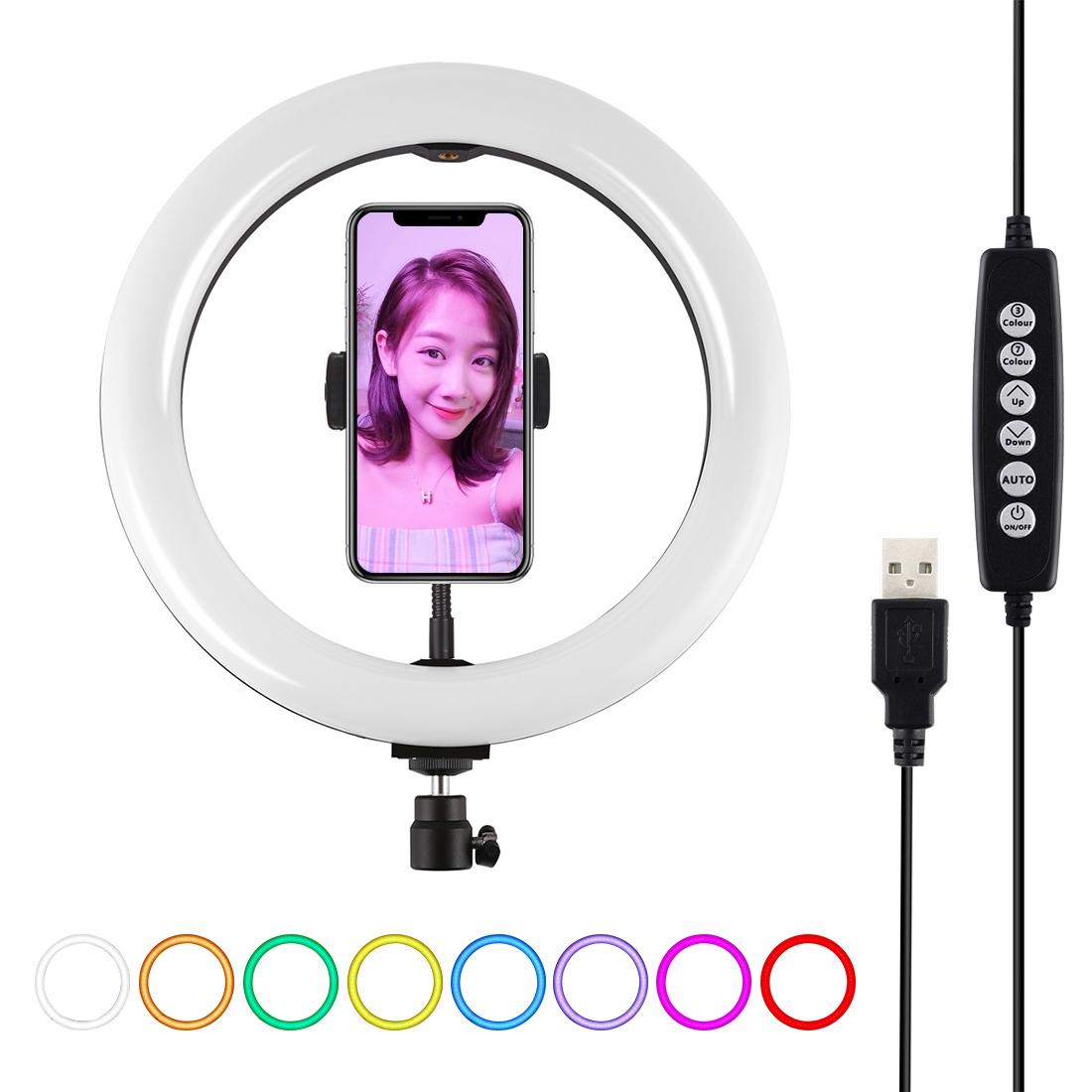 10.2 Usb Led Ring Light with 10 Modes Cold Shoe Tripod &amp; Phone Clamp - Black