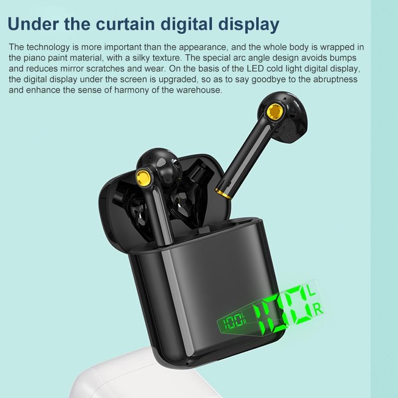 Waterproof Bluetooth Earphones with Digital Display - Black