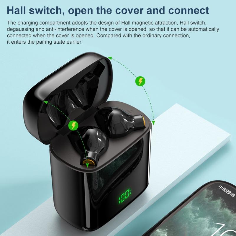 Waterproof Bluetooth Earphones with Digital Display - Black