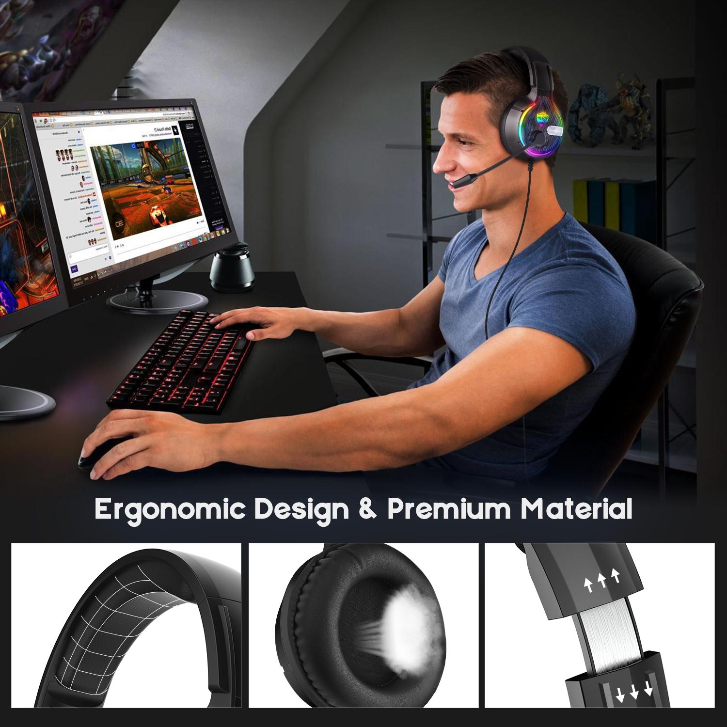 Adjustable Rgb Gaming Headset With Mic Black