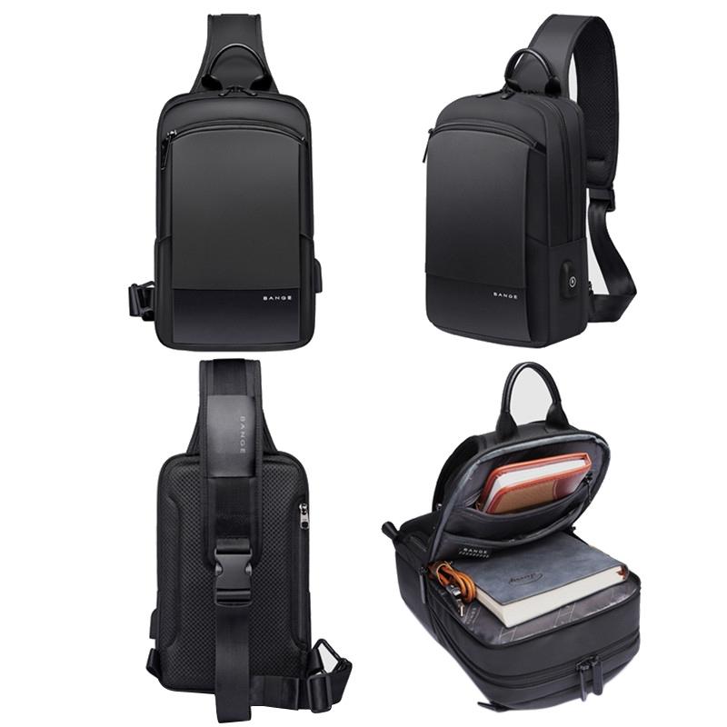 Waterproof Oxford Cloth Crossbody Chest Bag With Usb Port 30X19X13Cm Black