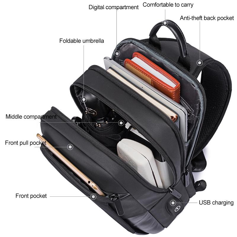 Waterproof Oxford Cloth Crossbody Chest Bag With Usb Port 30X19X13Cm Black