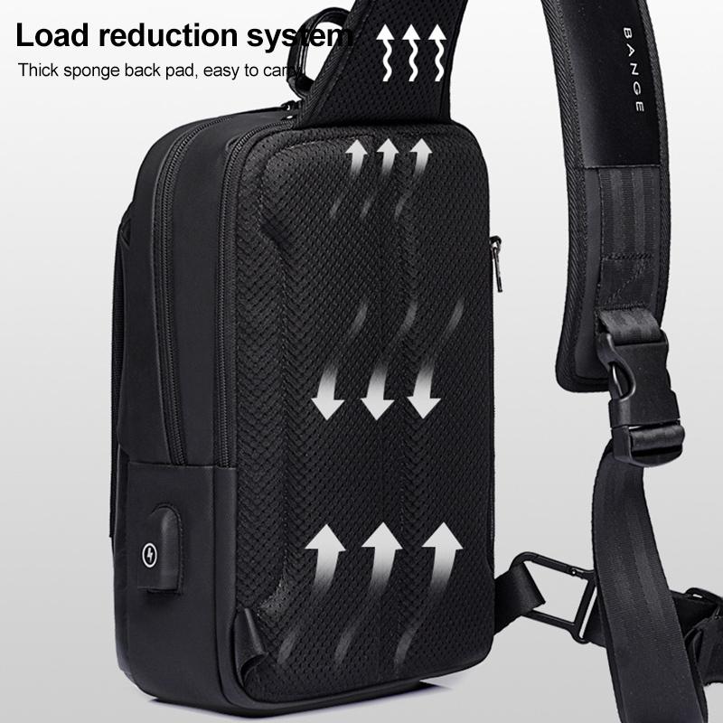 Waterproof Oxford Cloth Crossbody Chest Bag With Usb Port 30X19X13Cm Black