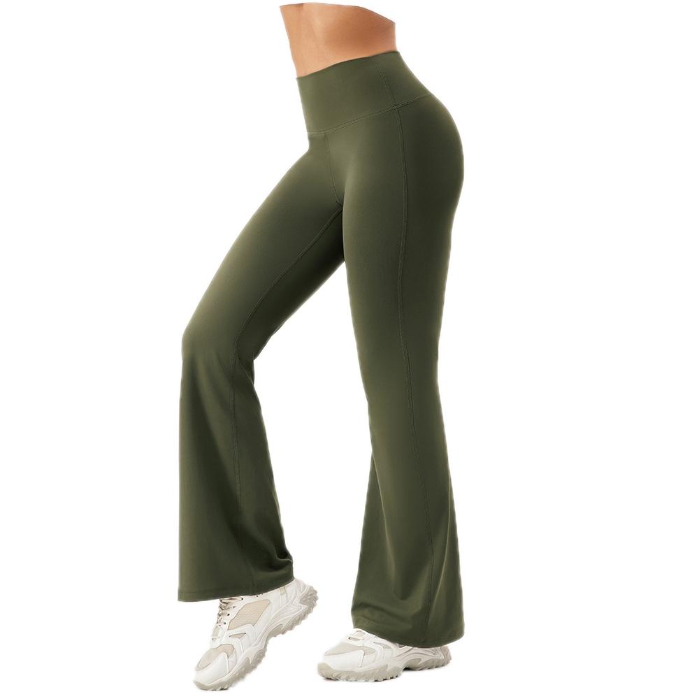 High Waisted Elastic Yoga Flared Pants Size L - Forest Green - Xl