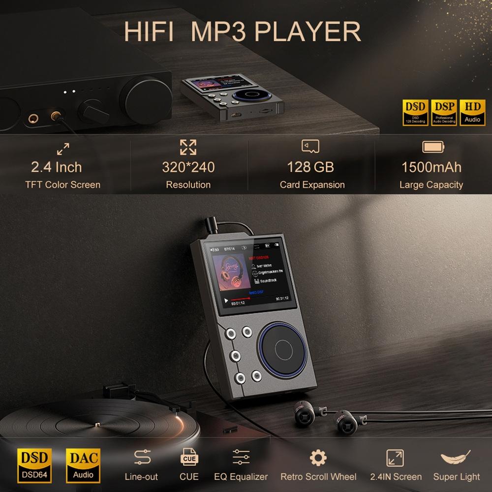 2.4 Inch Hifi Bluetooth Music Player Dsd256 Mastering Sound Quality 16Gb+16Gb Memory - Black - 16Gb+32Gb