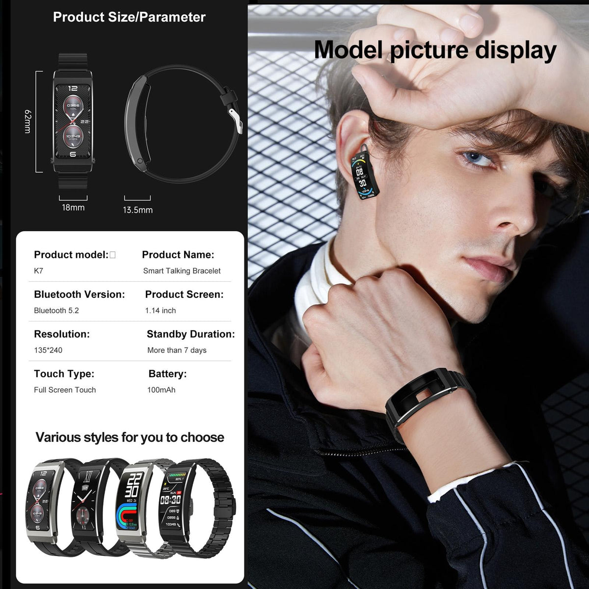 Smart Health Monitoring Bracelet With Bt Call And Leather Strap - Tarnish Leather Strap