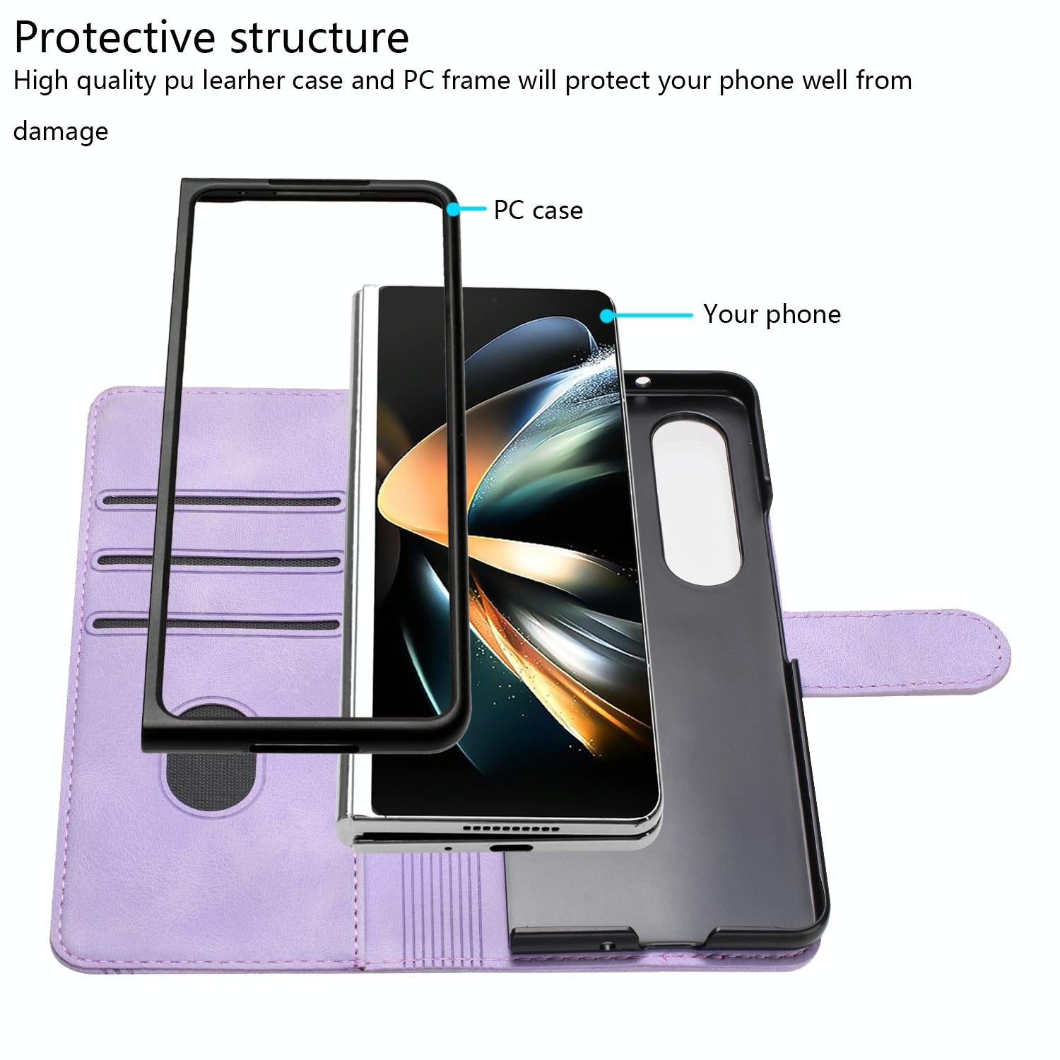 For Samsung Galaxy Z Fold4 5G Leather Phone Case With Heart Pattern - Royal Blue