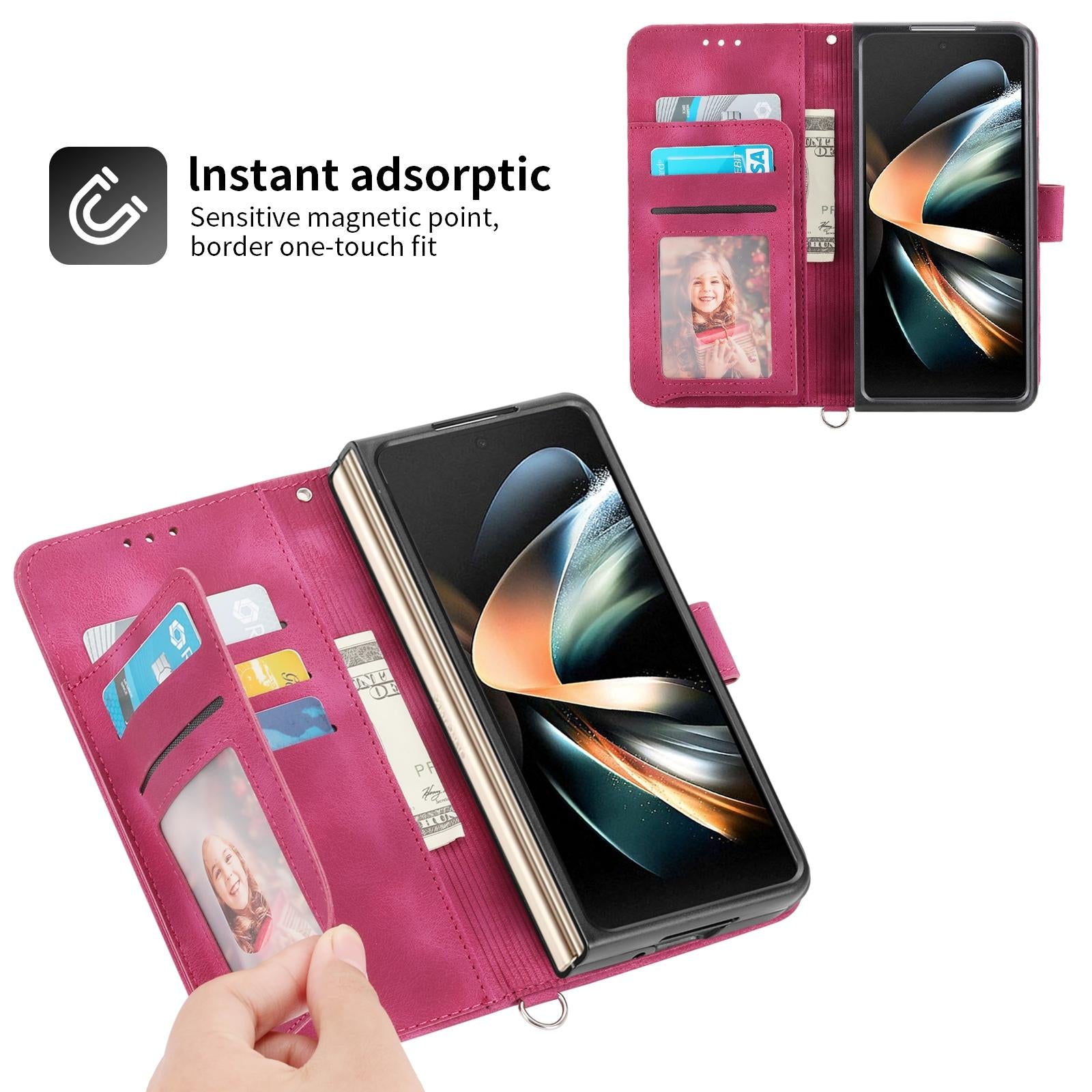 For Samsung Galaxy Z Fold4 5G Floral Leather Phone Wallet - Embossed - Pink