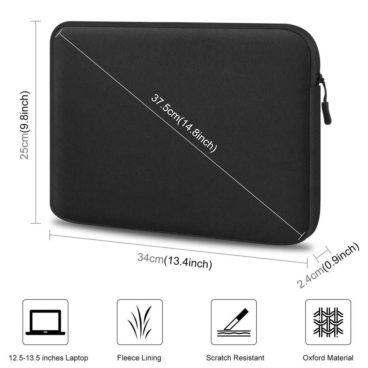 13 Laptop Sleeve Briefcase for 12.5-13.5 Laptops - Zipper Closure - Black