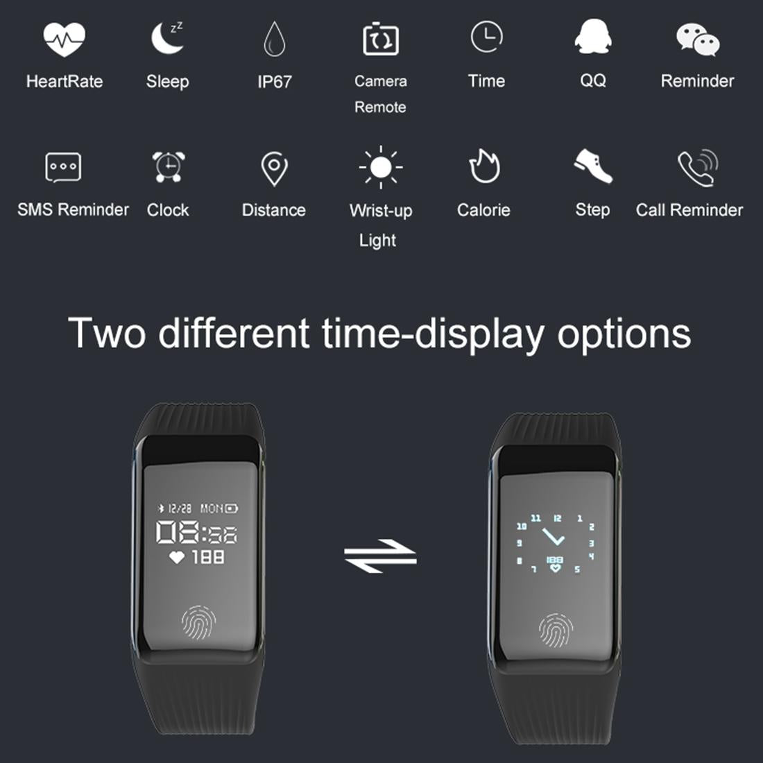 Waterproof Oled Fitness Tracker - Ip67 - Black