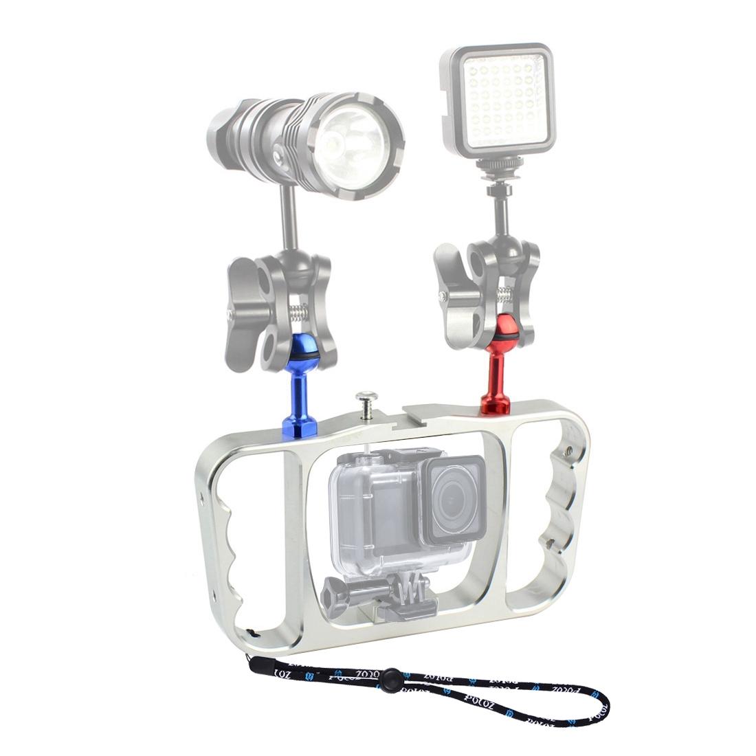 Aluminum Dual Handheld Diving Light Arm Mount for Action Cameras - Black