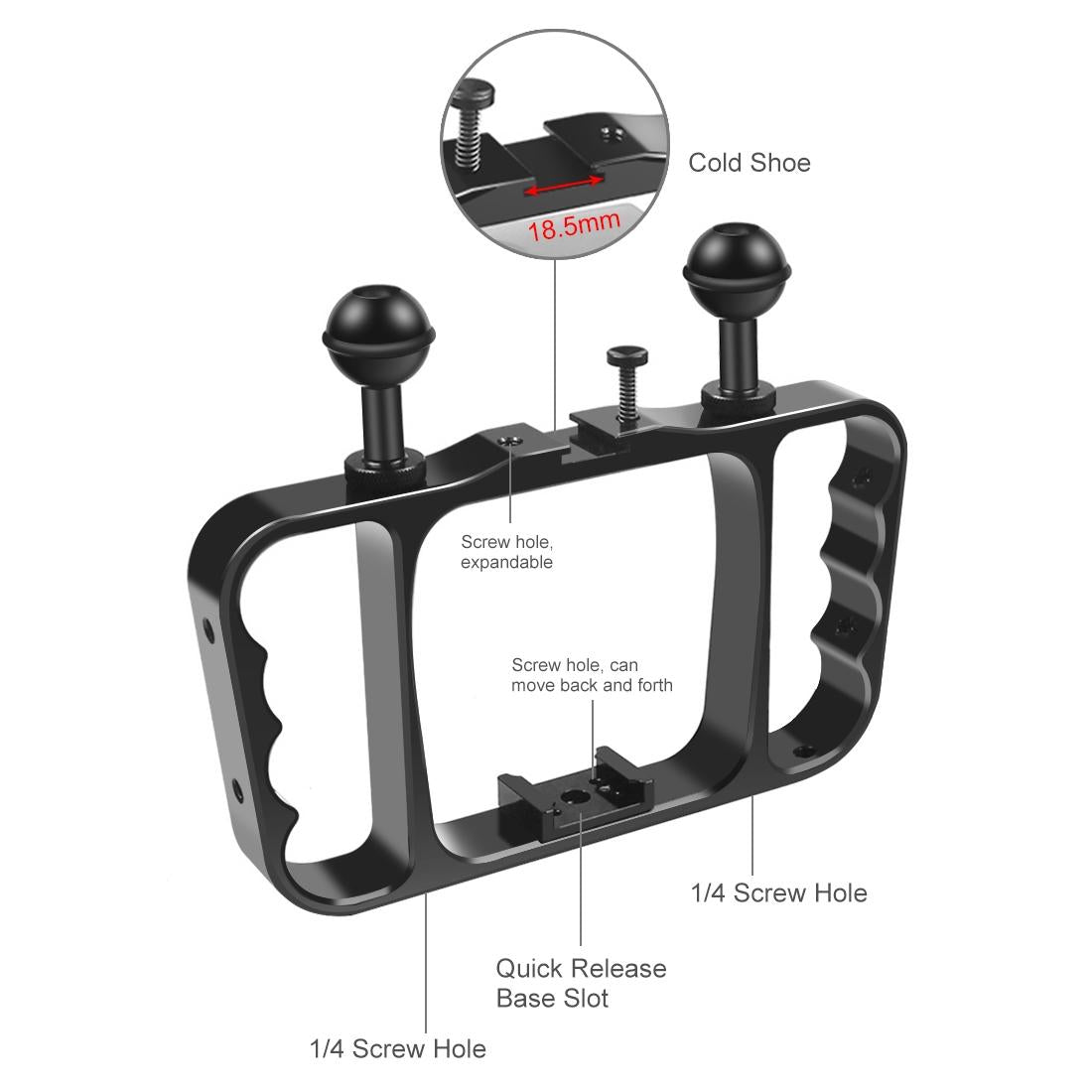 Aluminum Dual Handheld Diving Light Arm Mount for Action Cameras - Black