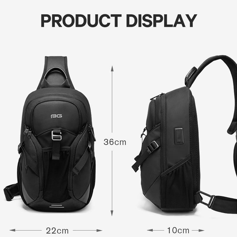 Waterproof Men Crossbody Chest Bag With Usb Port 36X22X10Cm Black