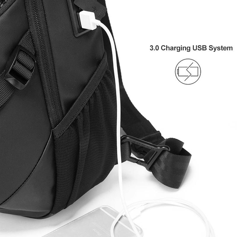 Waterproof Men Crossbody Chest Bag With Usb Port 36X22X10Cm Black