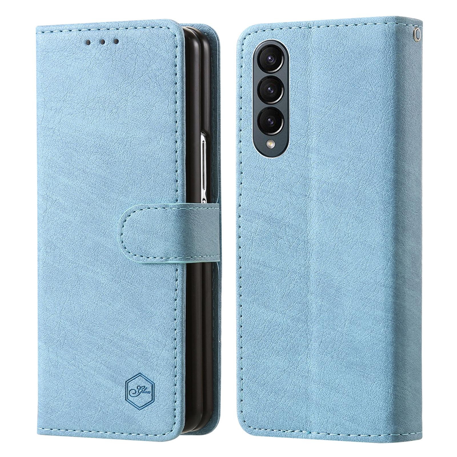 For Samsung Galaxy Z Fold4 5G Leather Texture Phone Case - Pu Tpu - Dark Blue