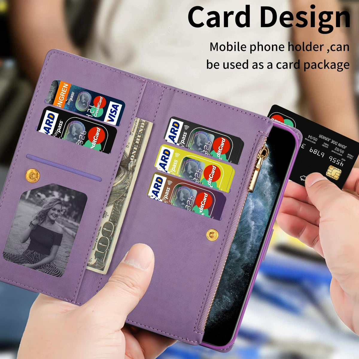 For Samsung Galaxy Z Fold4 5G Sparkling Leather Zip Case - Zipper Closure - Rose Red