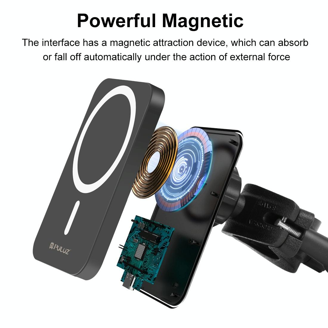 15W Magnetic Wireless Charger With Vlogging Phone Clamp - Black