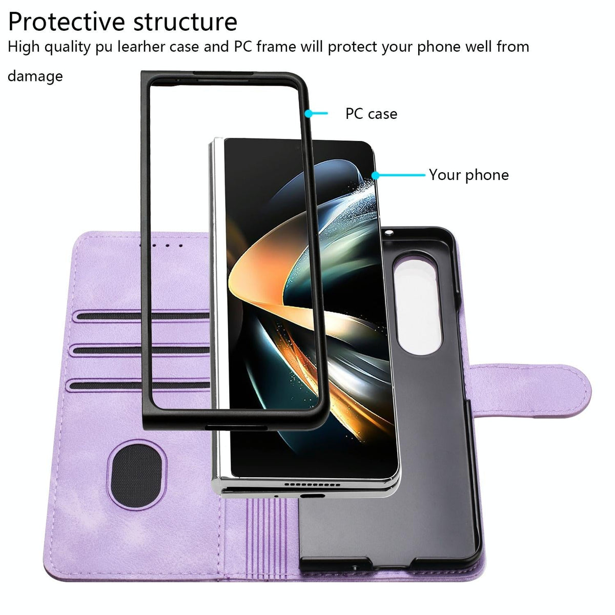 For Samsung Galaxy Z Fold4 5G Smooth Leather Phone Case - Line Pattern - Light Blue