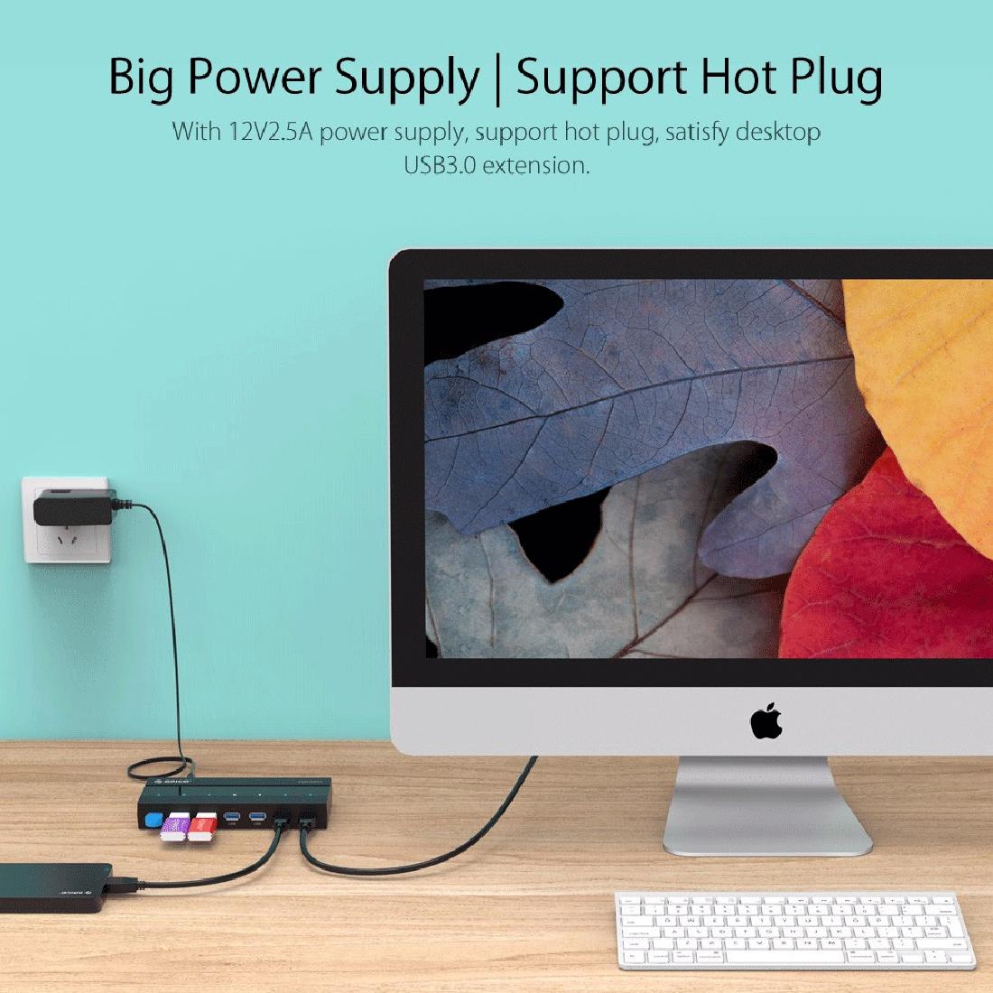 High Speed 7-Port Usb 3.0 Hub With Power Adapter