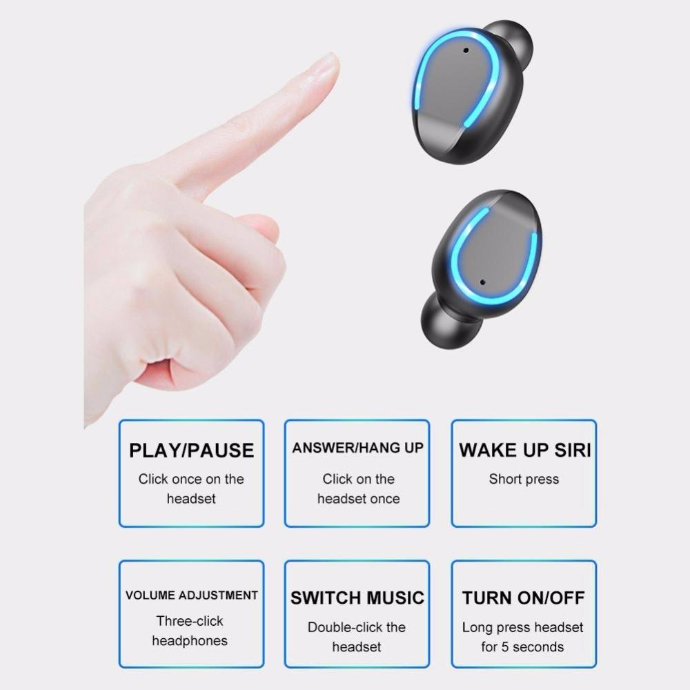 Intelligent Noise Cancelling Bluetooth Earphones with Touch Control and Charging Box - Black