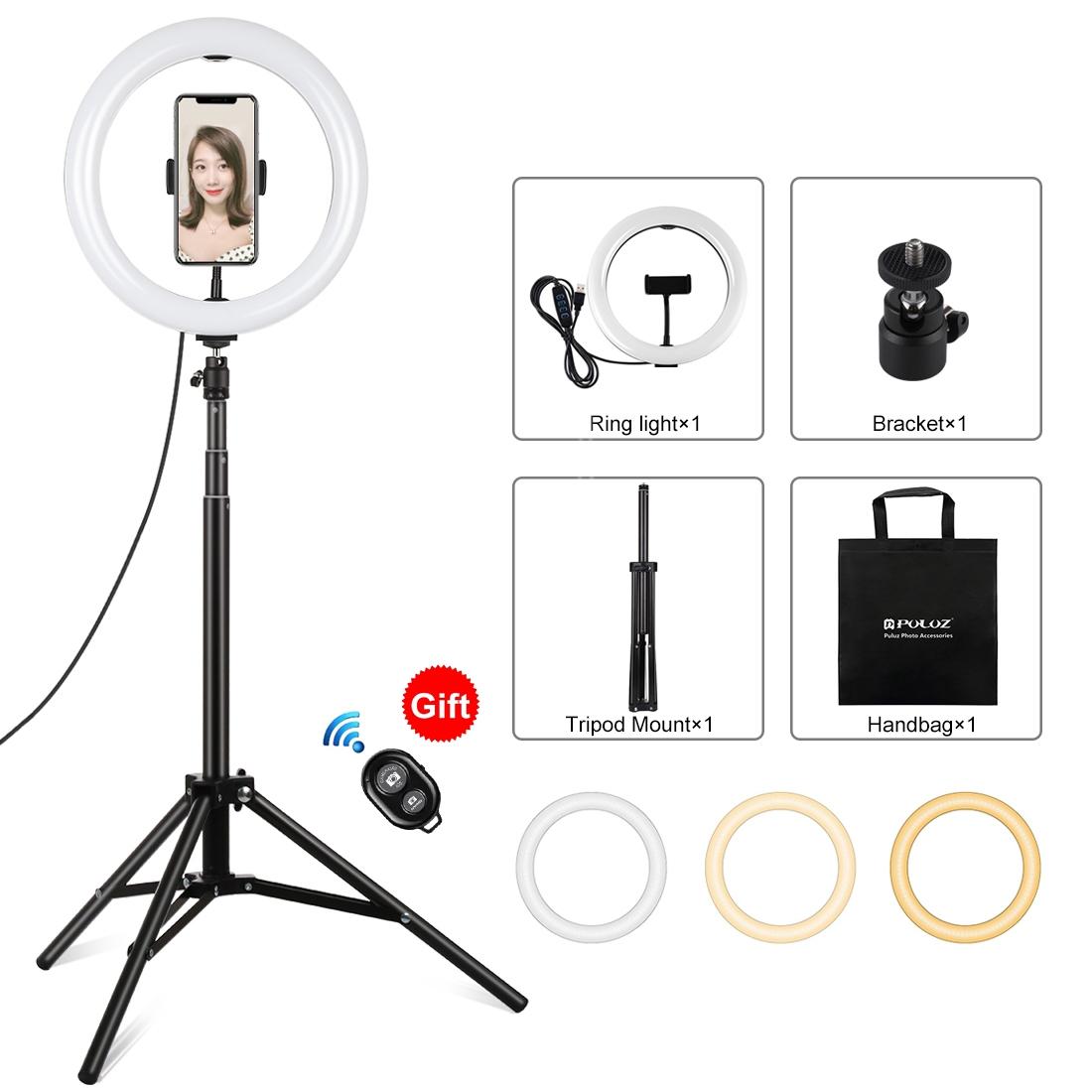 10.2 26cm Ring Light Kit with Tripod Usb 3 Modes Dual Colour Phone Clamp Remote - Black